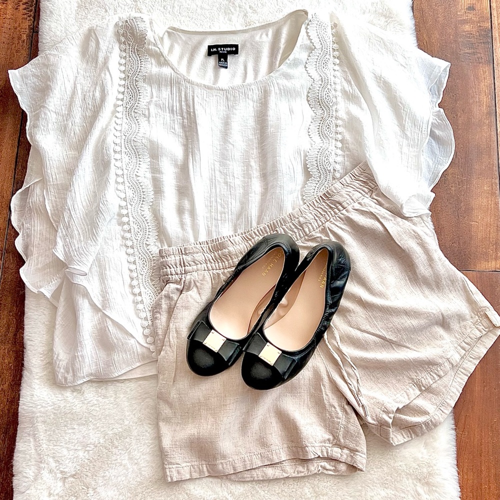 I.N. Studio Gauzy Top Paper White Size Large Petite - Picture 7 of 15